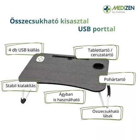 Univerzális összecsukható kisasztal USB porttal