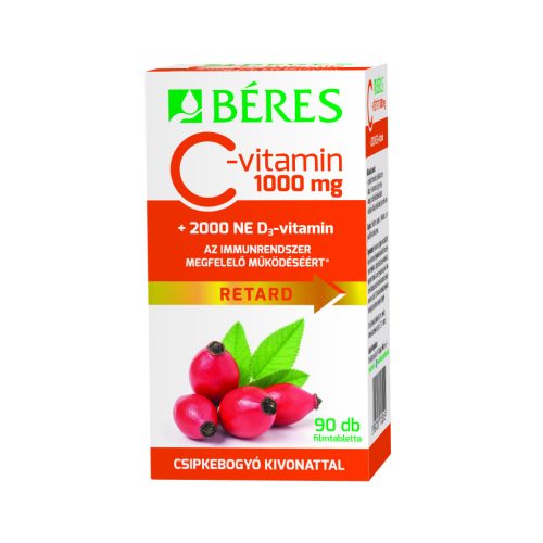 Béres c-vitamin 1000mg csipkebogyó+d3-vitamin 2000ne retard filmtabletta 90 db