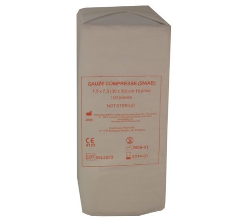 Mull lap 7,5x7,5 nem steril (20x30 cm-ről hajtogatott)  16 rétegű 100 db