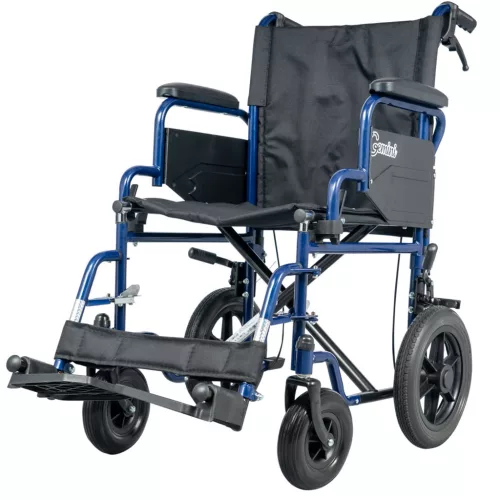 GEMINI BLUE transport kerekesszék, tolókar fékkel 125kg-ig