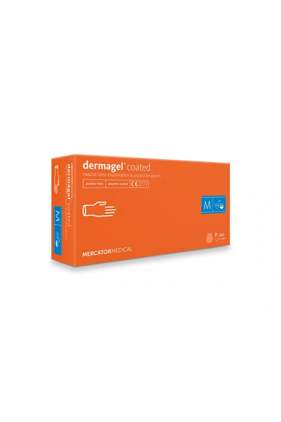 Image of Mercator dermagel latexre mártott orvosi púdermentes latex kesztyű