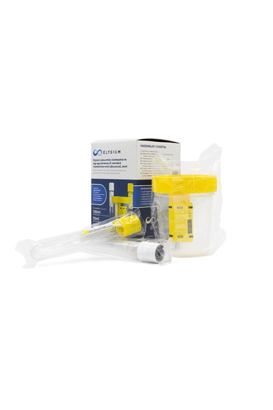 Image of Elysium steril vákuumtűs vizeletgyűjtő pohár standard és bórsavas vizeletminta-vevő vákuumcsővel