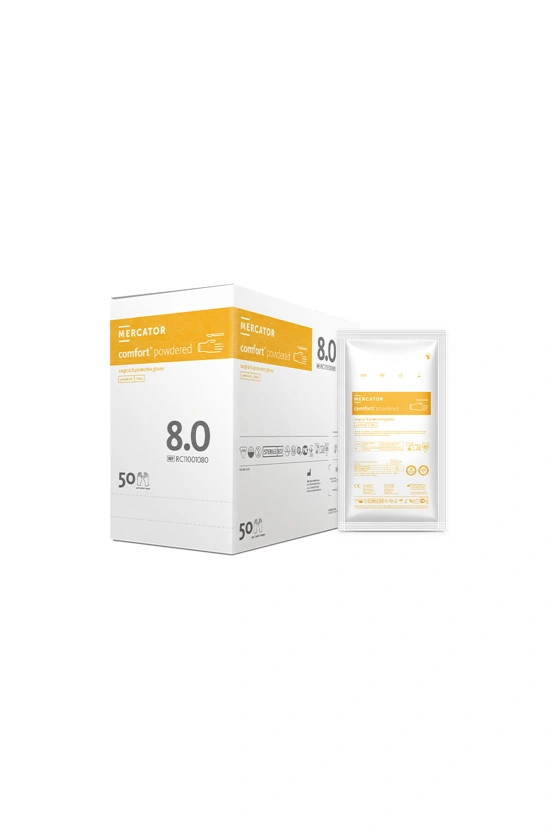 Image of Mercator comfort EO púderezett steril sebészeti kesztyű Krémszínű 100 db