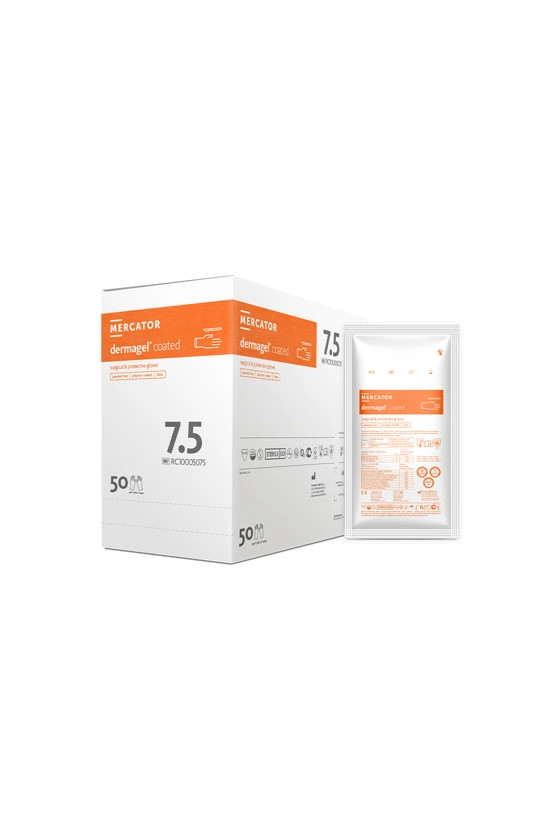 Image of Mercator dermagel coated EO púdermentes steril polimerizált sebészeti kesztyű Krémszínű 100 db