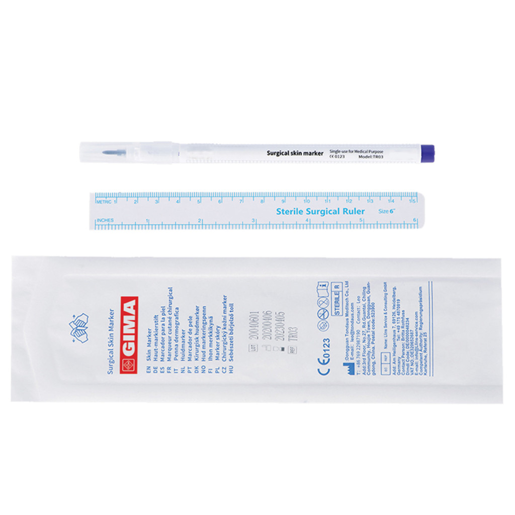 Image of Orvosi, sebészeti bőrjelölő viola toll + vonalzó 100db – steril